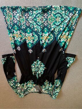 INC International Concepts Black Dress with Teal, Navy and White Paisley
